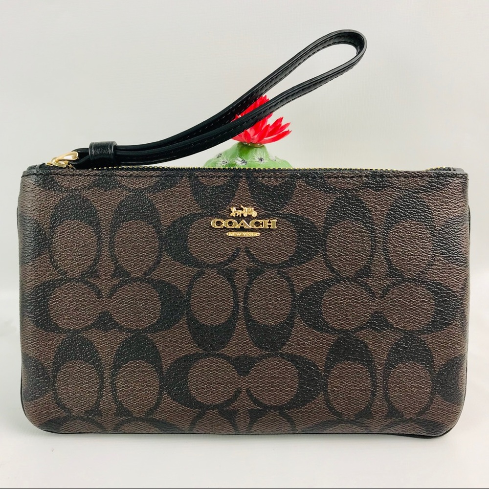 Coach Zip Long D. Brown Monogram Wristlet Wallet
